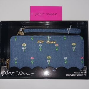 Betsey Johnson Denim Floral Wristlet